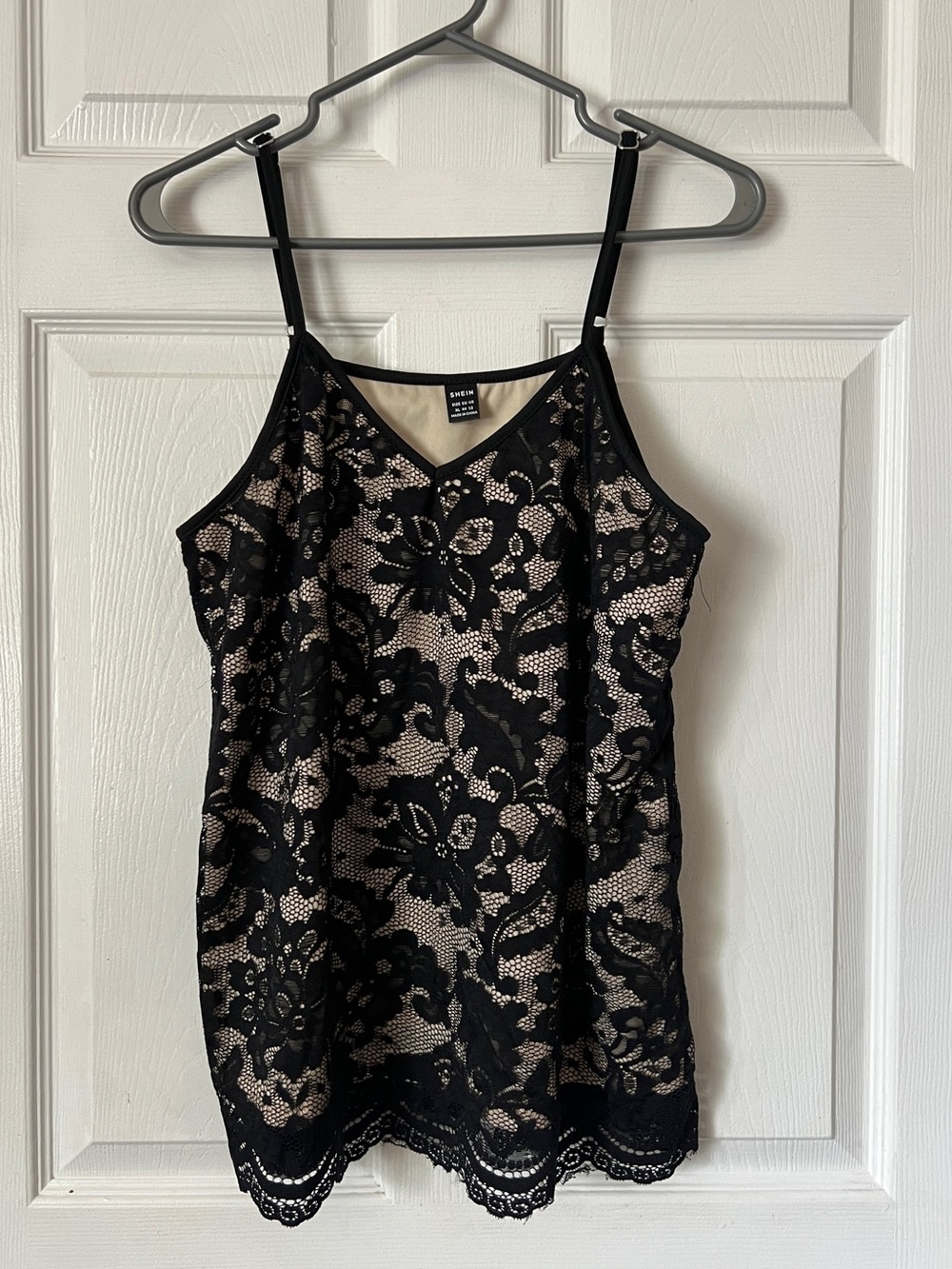 SHEIN • Black Lace Cami Tank Top Nude Lined Coquette Feminine Y2K Soft Goth XL